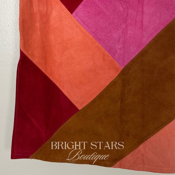 Rare Colorblock Suede Skirt ASO Phoebe Buffay Friends Pink Red Brown Patchwork - Picture 9 of 11
